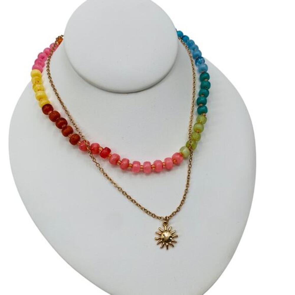 colorful beaded sun‎ layered necklace